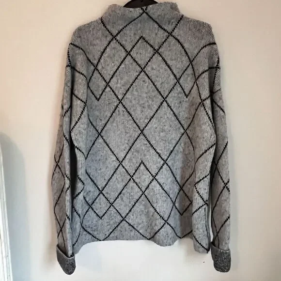 Christian Siriano New York Women Black Gray Turtleneck Sweater M Diamond Wool Bl - Picture 2 of 12